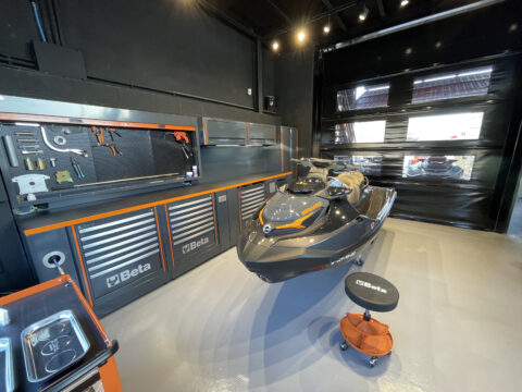 Professional jet ski workshop and maintenance area at jetski.club Ibiza
