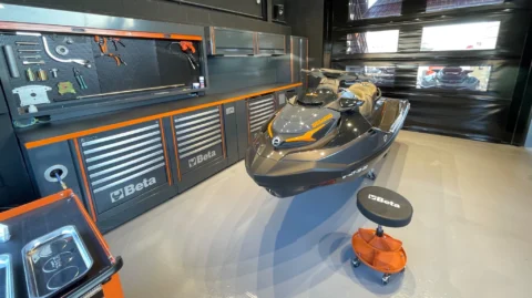 Professional Sea-Doo jet ski workshop and maintenance facility at jetski.club Ibiza.