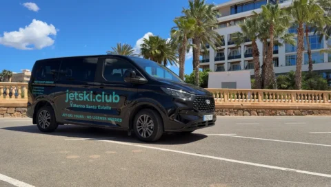 Jet ski Ibiza free transfer van from Playa d’en Bossa to Santa Eulalia jetski.club pickup service