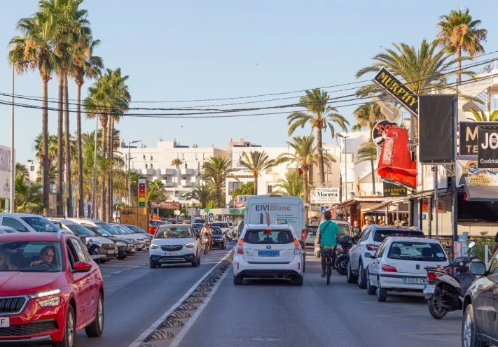 Jet skis in Playa d’en Bossa Ibiza near the shoreline, popular area for water sports and coastal activities
