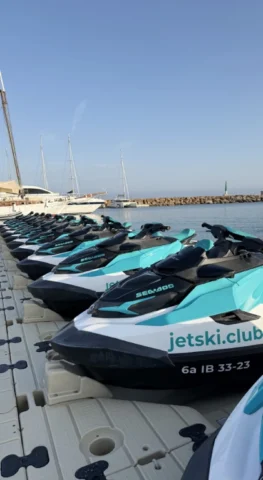 Floating jet ski platform with Sea-Doo jet skis in Marina Santa Eulalia Ibiza