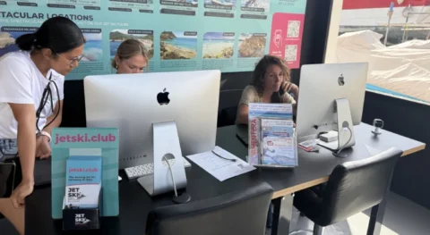 Jet ski booking office and customer service area at jetski.club Marina Santa Eulalia Ibiza