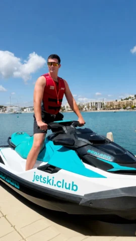 Adrian Cardo Ferrer senior jet ski instructor guiding a jet ski tour in Ibiza