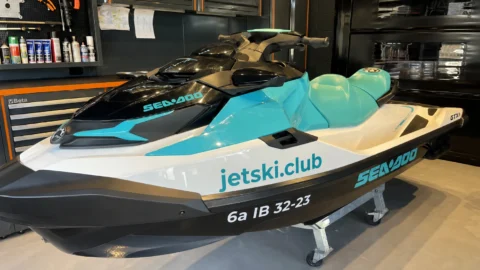 Sea-Doo GTX 130 Pro jet ski for sale in Ibiza undergoing inspection in professional marine workshop